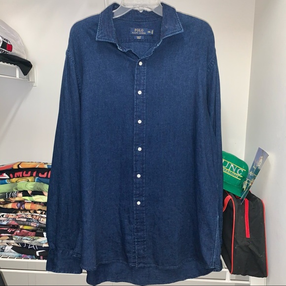 Polo Ralph Lauren Mens Denim Long Sleeve Button Up Slim Jean Indigo Shirt XXL - Picture 1 of 5
